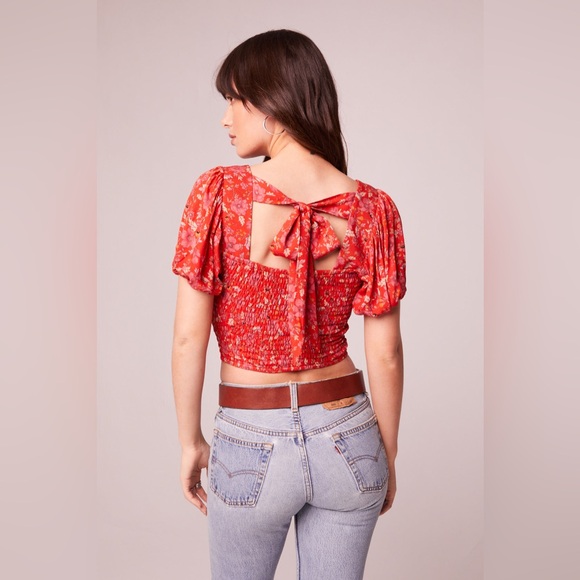 Band Of The Free JOELLE CRIMSON FLORAL SMOCKED TOP - Picture 5 of 5